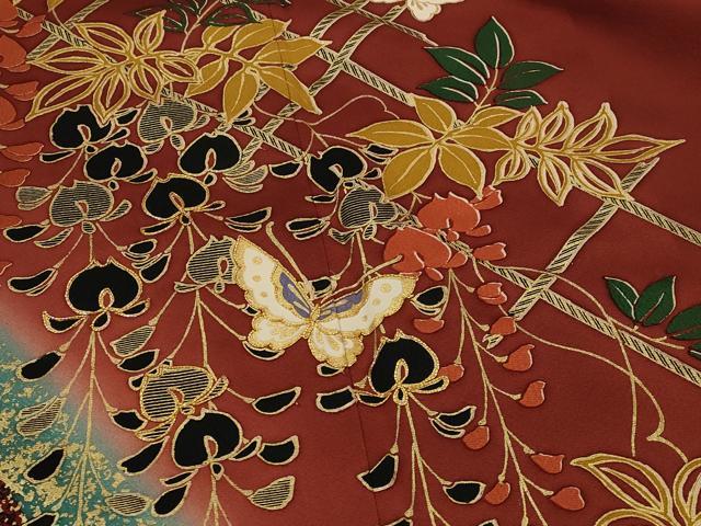 平和屋着物■豪華振袖　駒刺繍　花蝶文　暈し染め　金彩　正絹　逸品　AABI8298st