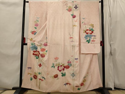平和屋着物■豪華振袖　総絞り　駒刺繍　笹竹花文　金銀糸　正絹　逸品　AABI8301st