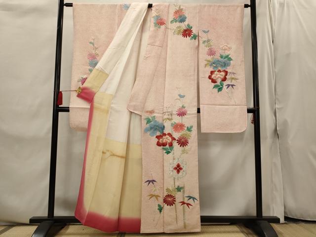 平和屋着物■豪華振袖　総絞り　駒刺繍　笹竹花文　金銀糸　正絹　逸品　AABI8301st