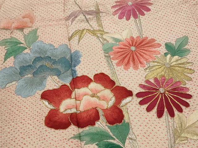 平和屋着物■豪華振袖　総絞り　駒刺繍　笹竹花文　金銀糸　正絹　逸品　AABI8301st