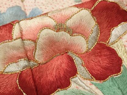 平和屋着物■豪華振袖　総絞り　駒刺繍　笹竹花文　金銀糸　正絹　逸品　AABI8301st