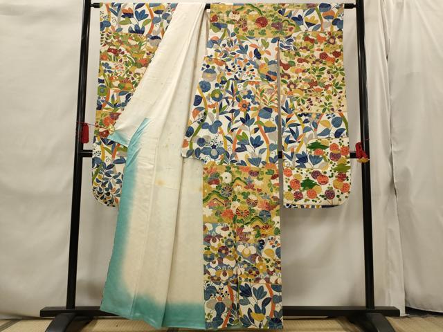 平和屋着物■豪華振袖　駒刺繍　草花文　金彩　正絹　逸品　AABI8302st