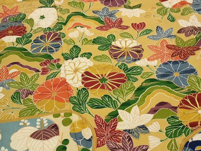 平和屋着物■豪華振袖　駒刺繍　草花文　金彩　正絹　逸品　AABI8302st