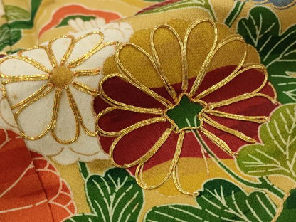 平和屋着物■豪華振袖　駒刺繍　草花文　金彩　正絹　逸品　AABI8302st