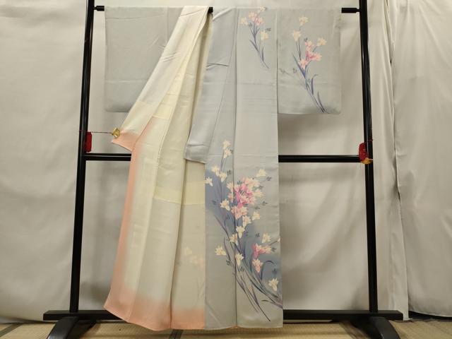 平和屋着物■訪問着　手描き　草花文　暈し染め　正絹　逸品　AABI8303st