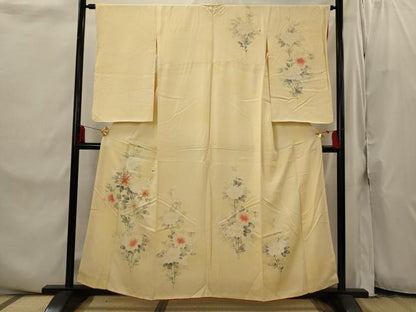 平和屋着物■訪問着　手描き　駒刺繍　草花文　正絹　逸品　AABI8306st