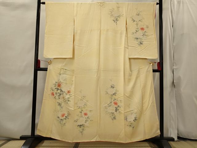 平和屋着物■訪問着　手描き　駒刺繍　草花文　正絹　逸品　AABI8306st