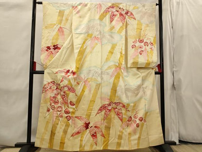 平和屋着物■小振袖　二尺袖　駒刺繍　笹竹文　金糸　銀彩　正絹　逸品　AABI8313st