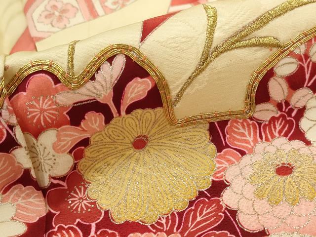 平和屋着物■小振袖　二尺袖　駒刺繍　笹竹文　金糸　銀彩　正絹　逸品　AABI8313st
