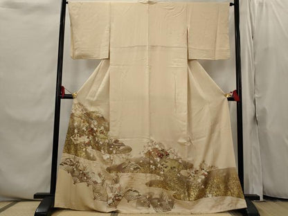 平和屋着物■豪華色留袖　駒刺繍　流水地紙花松文　金彩　正絹　逸品　AABI8315st
