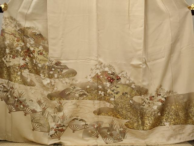平和屋着物■豪華色留袖　駒刺繍　流水地紙花松文　金彩　正絹　逸品　AABI8315st