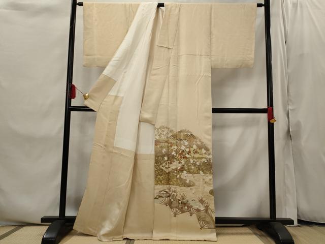 平和屋着物■豪華色留袖　駒刺繍　流水地紙花松文　金彩　正絹　逸品　AABI8315st