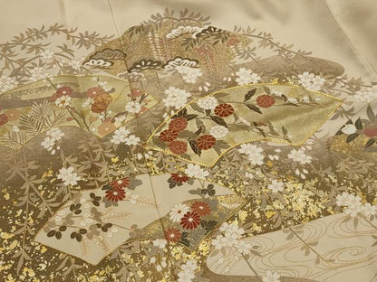 平和屋着物■豪華色留袖　駒刺繍　流水地紙花松文　金彩　正絹　逸品　AABI8315st