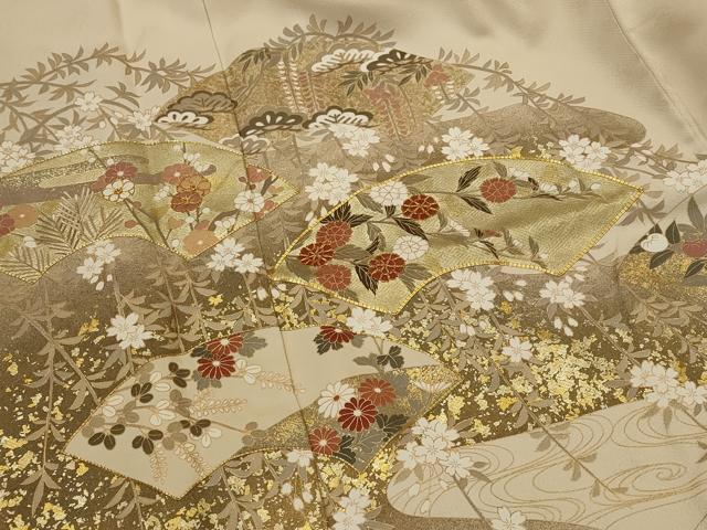 平和屋着物■豪華色留袖　駒刺繍　流水地紙花松文　金彩　正絹　逸品　AABI8315st