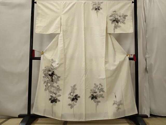 平和屋着物■訪問着　紬地　手描き　草花文　金彩　正絹　逸品　AABI8321st
