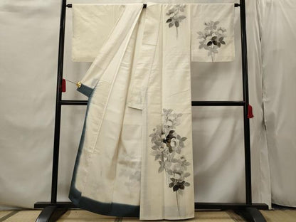 平和屋着物■訪問着　紬地　手描き　草花文　金彩　正絹　逸品　AABI8321st