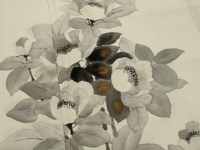 平和屋着物■訪問着　紬地　手描き　草花文　金彩　正絹　逸品　AABI8321st