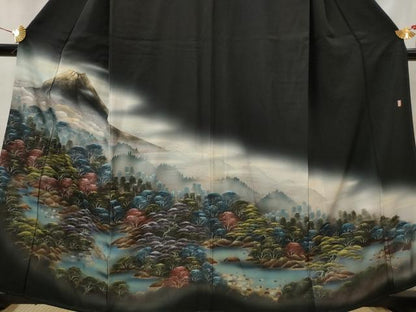 平和屋着物■豪華黒留袖　作家物　枝松文　暈し染め　金彩　正絹　逸品　AABI8325st