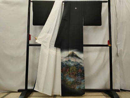 平和屋着物■豪華黒留袖　作家物　枝松文　暈し染め　金彩　正絹　逸品　AABI8325st