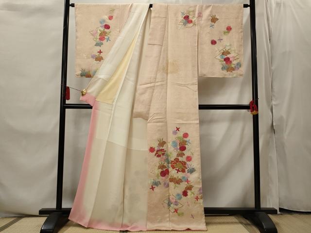 平和屋着物■訪問着　駒刺繍　松皮菱花文　金銀糸　正絹　逸品　AABI8327st