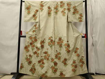平和屋着物■訪問着　紬地　刺繍　草花文　正絹　逸品　AABI8329st