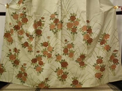平和屋着物■訪問着　紬地　刺繍　草花文　正絹　逸品　AABI8329st
