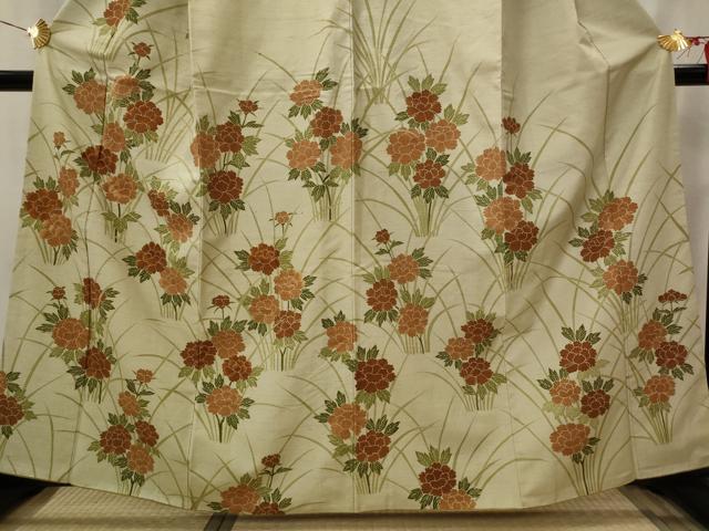 平和屋着物■訪問着　紬地　刺繍　草花文　正絹　逸品　AABI8329st