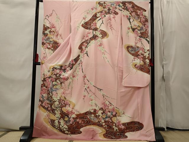 平和屋着物■豪華振袖　流水花鳥文　暈し染め　金彩　正絹　逸品　AABI8332st