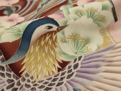 平和屋着物■豪華振袖　流水花鳥文　暈し染め　金彩　正絹　逸品　AABI8332st