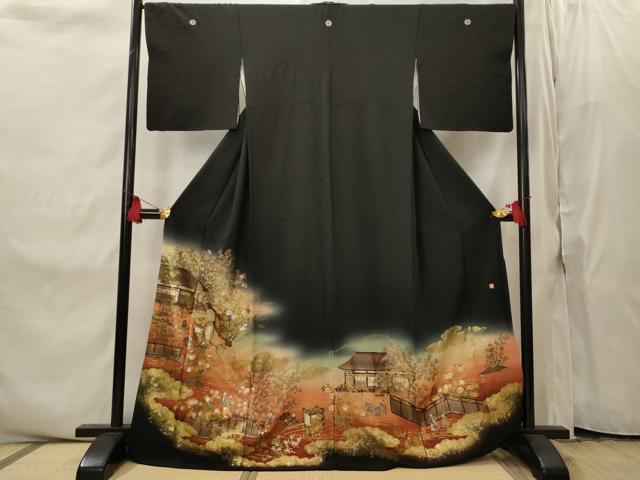 平和屋着物■豪華黒留袖　作家物　人物風景文　暈し染め　金彩　正絹　逸品　AABI8336st
