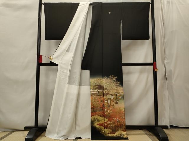 平和屋着物■豪華黒留袖　作家物　人物風景文　暈し染め　金彩　正絹　逸品　AABI8336st