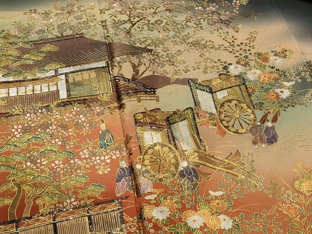 平和屋着物■豪華黒留袖　作家物　人物風景文　暈し染め　金彩　正絹　逸品　AABI8336st