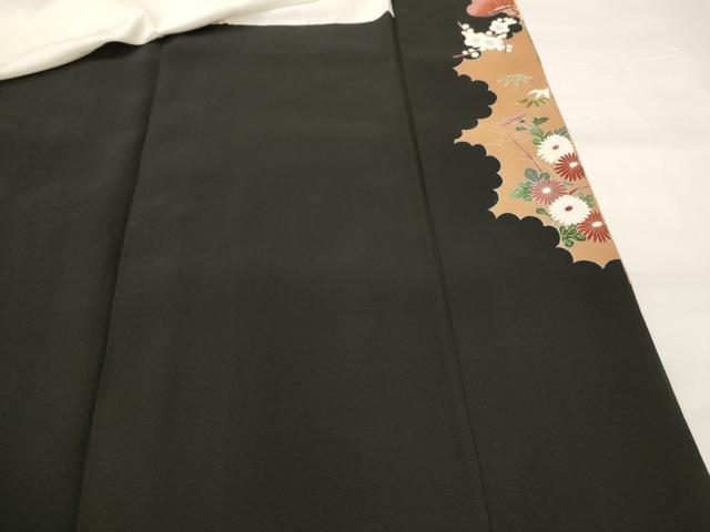 平和屋着物■豪華黒留袖　駒刺繍　御所車花松文　金彩　正絹　逸品　AABI8337st