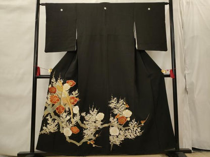 平和屋着物■豪華黒留袖　駒刺繍　花鳥文　金銀糸　金彩　正絹　逸品　AABI8338st