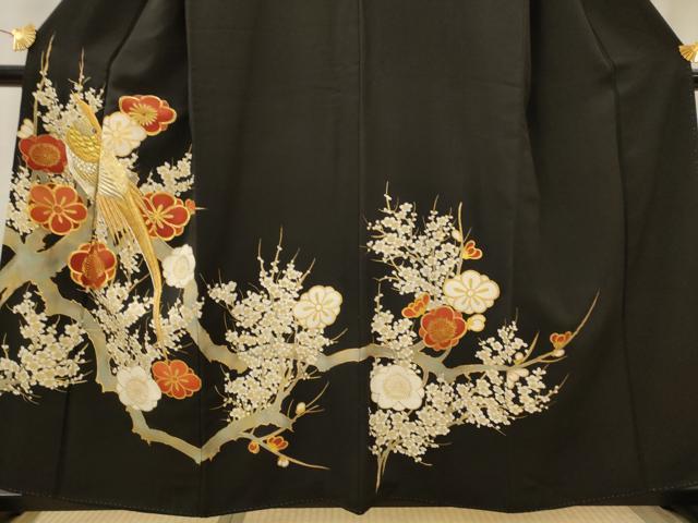 平和屋着物■豪華黒留袖　駒刺繍　花鳥文　金銀糸　金彩　正絹　逸品　AABI8338st