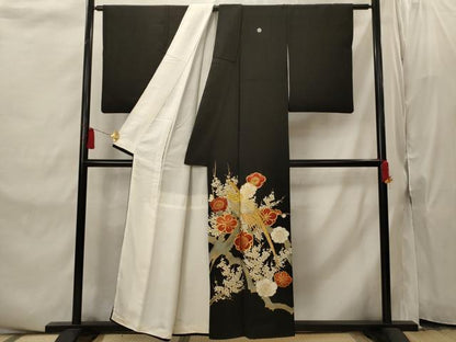 平和屋着物■豪華黒留袖　駒刺繍　花鳥文　金銀糸　金彩　正絹　逸品　AABI8338st