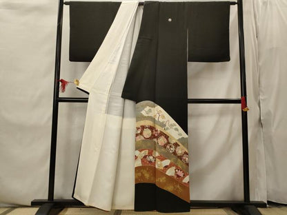 平和屋着物■豪華黒留袖　刺繍　花松文　金糸　金彩　正絹　逸品　AABI8339st