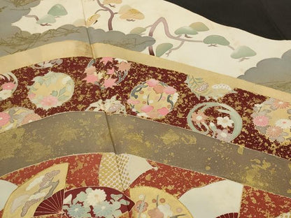平和屋着物■豪華黒留袖　刺繍　花松文　金糸　金彩　正絹　逸品　AABI8339st