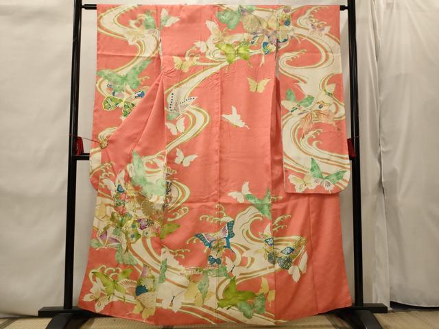 平和屋着物■豪華振袖　駒刺繍　流水舞蝶文　金彩　正絹　逸品　AABI8343st