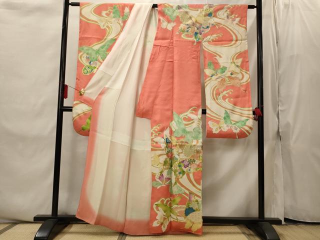 平和屋着物■豪華振袖　駒刺繍　流水舞蝶文　金彩　正絹　逸品　AABI8343st