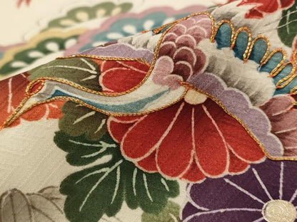 平和屋着物■豪華振袖　駒刺繍　雲取り飛鶴花文　金銀彩　正絹　逸品　AABI8344st