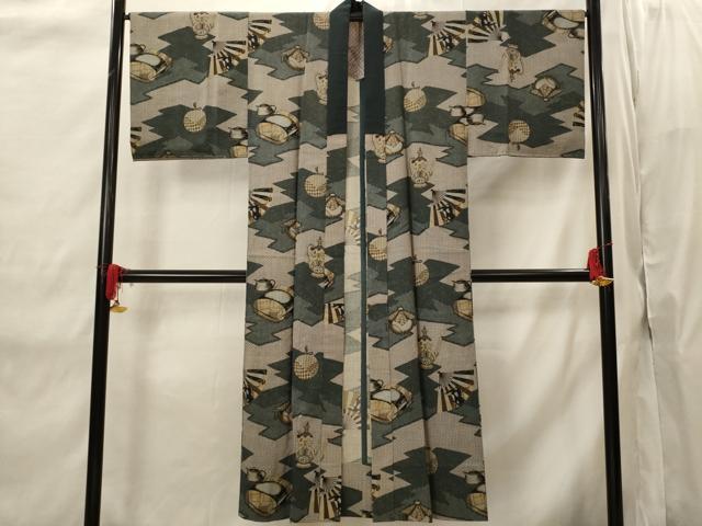 平和屋着物■男性　長襦袢　無双仕立て　陶器文　金彩　未使用　AABI8346st