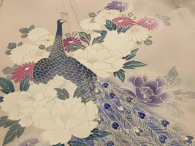 平和屋着物■訪問着　孔雀花文　金彩　正絹　逸品　AABI8350st