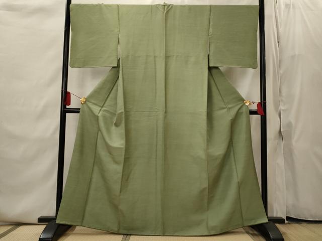 平和屋着物■上質な紬　色無地　鶸茶色　正絹　逸品　AABI8352st