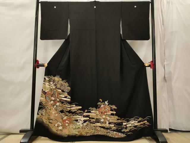 平和屋着物■豪華黒留袖　雪輪花文　金彩　正絹　逸品　AABI8356st