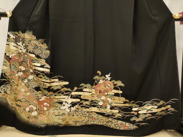 平和屋着物■豪華黒留袖　雪輪花文　金彩　正絹　逸品　AABI8356st