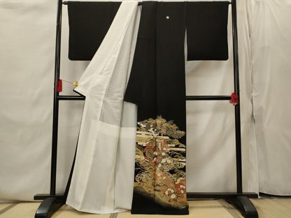 平和屋着物■豪華黒留袖　雪輪花文　金彩　正絹　逸品　AABI8356st