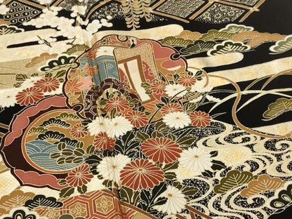 平和屋着物■豪華黒留袖　雪輪花文　金彩　正絹　逸品　AABI8356st