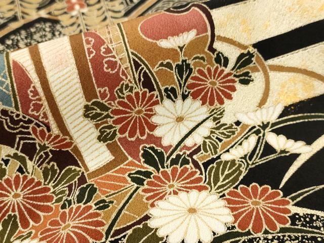 平和屋着物■豪華黒留袖　雪輪花文　金彩　正絹　逸品　AABI8356st