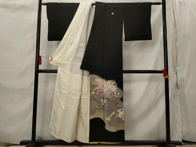 平和屋着物■豪華黒留袖　刺繍　飛鶴花文　暈し染め　金彩　正絹　逸品　AABI8359st